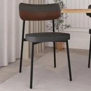 Cadeira de Jantar Estofada Fixa Ella M25 Linho Grafite/Marrom - Mpozen