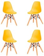 Kit 04 Cadeiras Eames Infantil Amarelo Base Madeira - 76523 Sun House