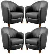 Kit 4 Poltronas Decorativas Sala de Estar Pés Madeira Kairós Couro Preto G03 - Gran Belo