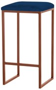Banqueta Decorativa Billie Base Bronze Veludo Azul G41 - Gran Belo