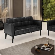 Poltrona Namoradeira Decorativa Karen Pés Fixo em Madeira Preto PU Preto Brilho G19 - Gran Belo