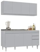 Armário Cozinha e Balcão Com Pia 160cm Arkansas Cinza Claro - Lumil