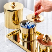Porta Cotonete c/ Orquídea Shefield Plate Dourado