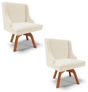 Kit 02 Cadeiras de Jantar Liz Linho Grosso Bege A19 Base Madeira D03 - D'Rossi Mm35 D03 - D'Rossi