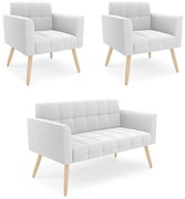 Namoradeira e 2 Poltronas Pé Palito Natural Elisa Bouclê D03 - D'Rossi  - Off White