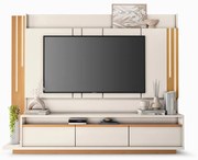Home Theater Decorativo Montane para TV até 75" com LED Off White/Cinamomo G26 - HB Móveis