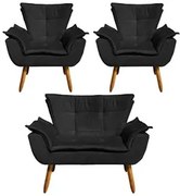 Kit Namoradeira 2 Lugares e 2 Poltronas Decorativas Pés Palito Opla Su