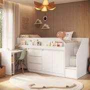 Cama Infanto Juvenil com Escrivaninha e Balcão Branco Completa Móveis