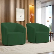 Poltrona Decorativa Base Giratória Kit 2 Stella Max Veludo D03 - D'Rossi - Verde