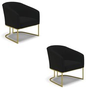 Poltrona Decorativa Industrial Dourado kit 2 Stella Linho D03 - D'Rossi - A79 Preto