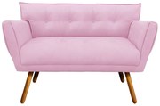 Kit 1 Namoradeira 2 Lugares E 2 Poltronas Anitta Suede Base De Madeira MA30 D03 - D'Rossi - Rosa Bebê