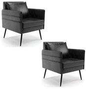 Kit 02 Poltronas Mari Corano Pés Palito de Ferro Preto D03 - D'Rossi - Preto