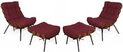 Kit 2 Poltronas Costela Com 2 Puff Costela Suede Bordô