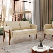 Sofá Namoradeira Lana Suede Base de Madeira D03 - D'Rossi - Bege