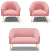 Namoradeira e 2 Poltronas Pé Palito Natural Stella Suede D03 - D'Rossi  - Rose