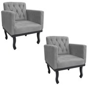 kit 02 Poltronas Classic Pés Luís XV Suede Cinza - ADJ Decor