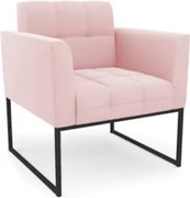 Poltrona Decorativa Base Industrial Preto Ana Suede Rosa Bebê - Ibiza