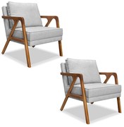 Kit 2 Poltronas Decorativas De Luxo Frida Linho Rústico Grigio G63 - Gran Belo