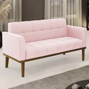 Sofá Namoradeira Base Madeira Castanho Ana Suede Rosa Bebê - Ibiza