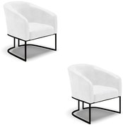 Poltrona Decorativa Industrial Preto Kit 2 Stella Sintético PU D03 - D'Rossi - Branco