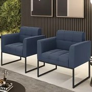 Poltrona Base Industrial Preto Kit 2 Ana Suede Azul Marinho - Ibiza