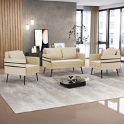 Kit 01 Namoradeira 02 Lugares e 02 Poltronas Mari Suede Pés Palito de Ferro D03 - D'Rossi - Bege