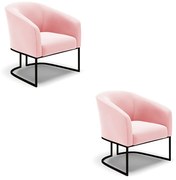 Poltrona Decorativa Industrial Preto Kit 2 Stella Suede D03 - D'Rossi - Rosa Bebê