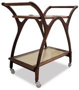 Carrinho de Bebidas Palhinha Indiana Acabamento Vidro Estrutura Madeira Eucalipto com Rodízios Design Retrô