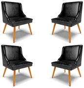 Kit 4 Cadeiras Decorativas Sala de Jantar Pés Palito de Madeira Firenze PU Preto Brilho/Natural G19 - Gran Belo