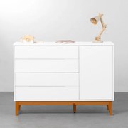 Cômoda Elfe 4 Gavetas e 1 Porta com Pés Square Mel – Branco Fosco