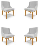 Kit 4 Cadeiras Decorativas Sala de Jantar Base Fixa de Madeira Firenze Linho Cinza/Castanho G19 - Gran Belo