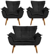 Namoradeira e 2 Poltronas Pé Palito Castanho Opala Suede - Preto