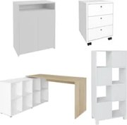 Conjunto Escritório Home Office 4 Peças Nil A06 Branco/Carvalho - Mpoz