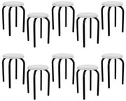 Kit 10 Banquetas Baixas Empilháveis em Aço Maviê Sintético Branco/Pret