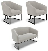 Namoradeira e 2 Poltronas Industrial Preto Stella Bouclê D03 - D'Rossi  - Cinza