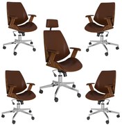 Kit 4 Cadeiras Diretor e 1 Cadeira Presidente Giratórias Akon Marrom G56 - Gran Belo