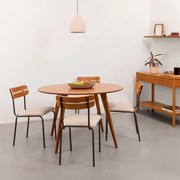 Conjunto Mesa de Jantar Square Laminada Redonda Natural - 1,18m + 4 Cadeiras Ribs Sarja - Deserto