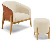 Poltrona com Puff Base de Madeira Stella Nozes/Linho Bege D03 - D'Rossi
