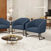 Cadeira Sala de Jantar Base Industrial Preto kit 2 Stella Suede D03 - D'Rossi - Azul Marinho