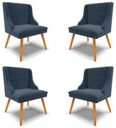 Kit 4 Cadeiras Decorativas Sala de Jantar Pés Palito de Madeira Firenze Suede Azul Marinho/Natural G19 - Gran Belo