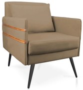 Poltrona Mari Suede com Tira Corano Nozes Pés Palito de Ferro Preto - D'Rossi D03 - D'Rossi - Marrom Rato