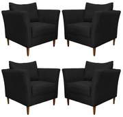 Kit 4 Poltronas Decorativa Sala de Estar Pés Palito Lubbock Couro Preto G58 - Gran Belo