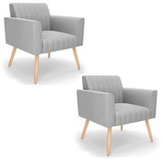 Kit 2 Poltronas Viena Gomada Suede Pés Palito Natural D03 - D'Rossi - Cinza