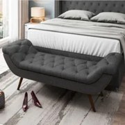 Puff Recamier Calçadeira 195cm Pés Palito Madeira Vêneto Z37 Linho Chu