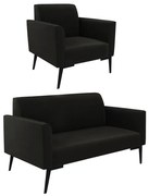 Sofá Namoradeira com Poltrona Pés Villach Marisa Suede - Preto