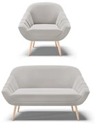 Kit 01 Namoradeira 02 Lugares e 01 Poltrona Giovana Veludo Pés Palito Natural - Indo Decorar - Cinza