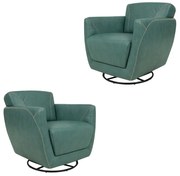 Kit 2 Poltronas Decorativas Valentina Sala de Estar Giratória Couro Azul Turquesa Manchado G40 - Gran Belo