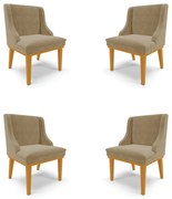 Kit 4 Cadeiras Decorativas Sala de Jantar Base Fixa de Madeira Firenze Suede Nude/Castanho G19 - Gran Belo
