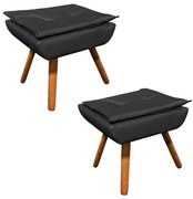 Puff Banqueta Decorativo Pé Palito Kit 2 Opala Corino - Preto