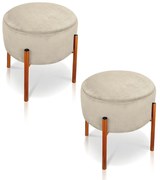 Kit 02 Puffs Iron Suede Base Metálica Cobre - Bege